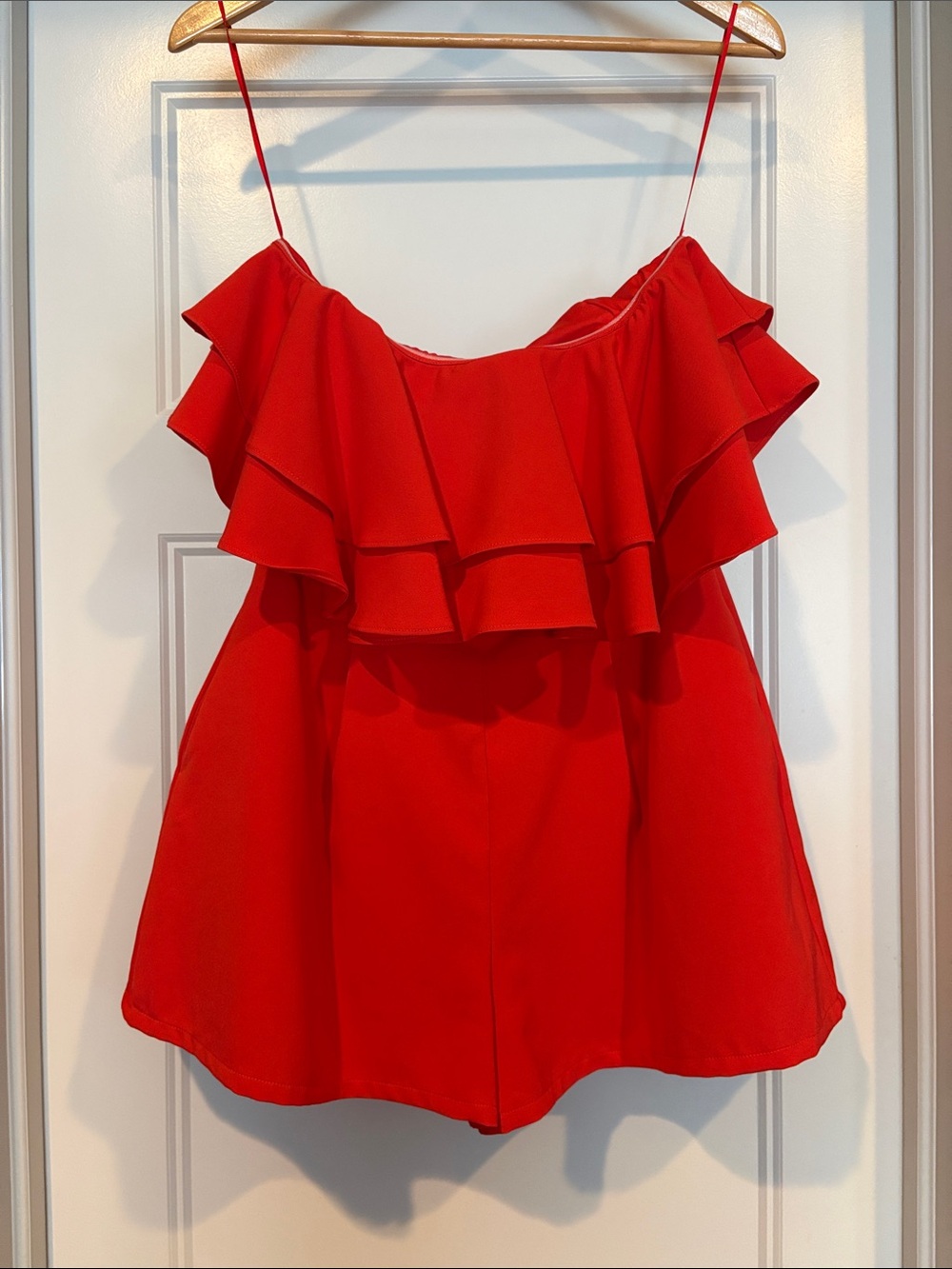 Flying Tomato Red Strapless Ruffle Romper